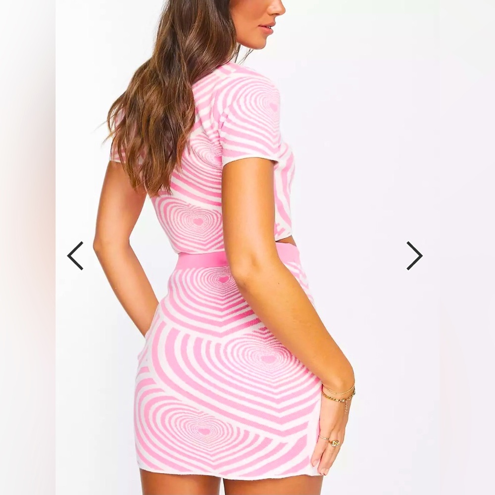 River Island heart print knitted mini skirt in light pink